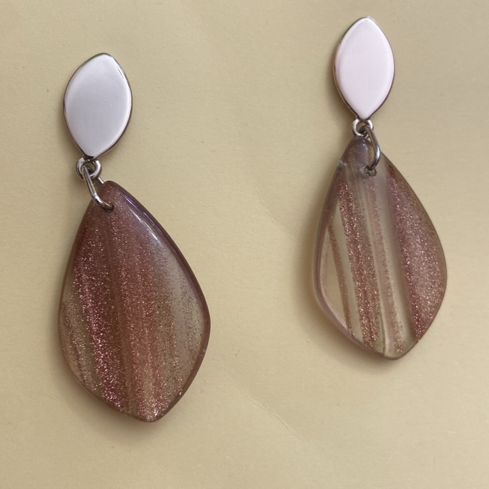 5/$10❤️❤️❤️Vintage Art Glass Gold & Copper Tones Dangle Post Pierced Earrings - Picture 4 of 6